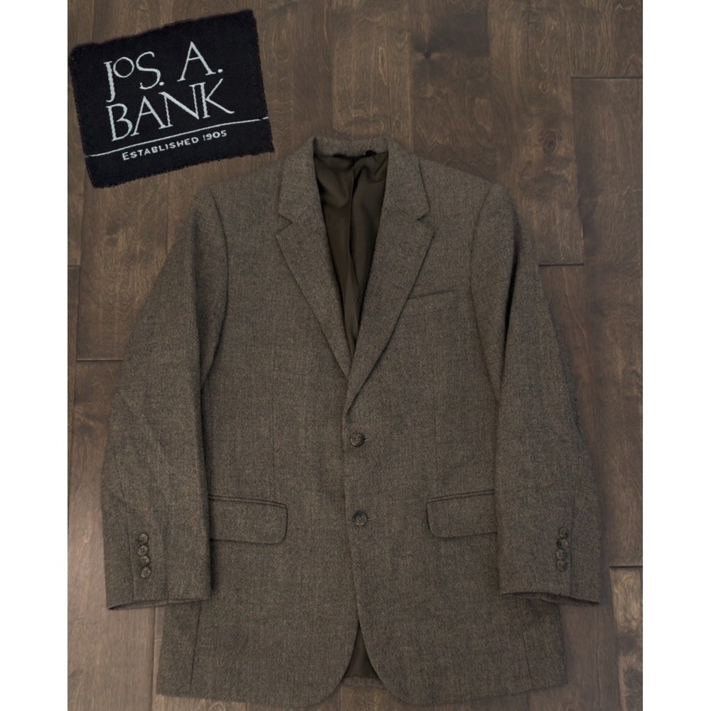 Jos A Bank Mens Brown Tweed 100% Wool Two Button Blazer Suit Jacket Size 40R